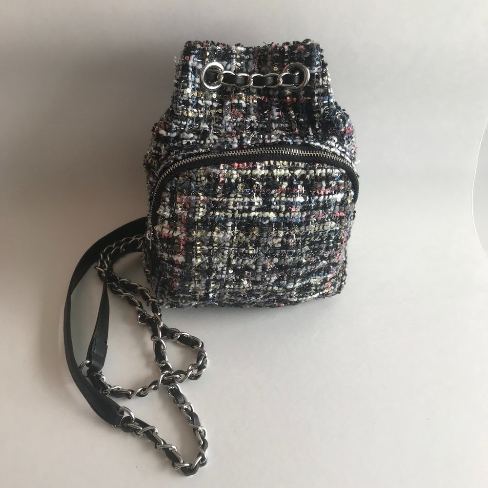 Zara Tweed Mini Backpack in Black with Pink, White and Blue Specks - Picture 2 of 7